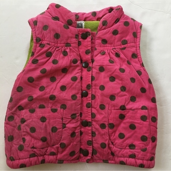 Carter's Toddler Girls Pink Polka Dot Cotton Corduroy Thick Winter Puffer Vest - Picture 12 of 13